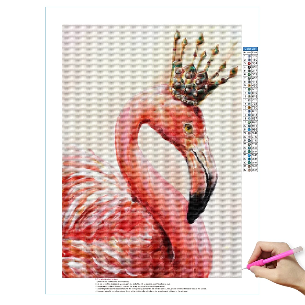 5D DIY Diamond Painting Flamingo Pink Bird Full Drill Round Diamond Embroidery Animal  Mosaic Rhinestone Home Decor