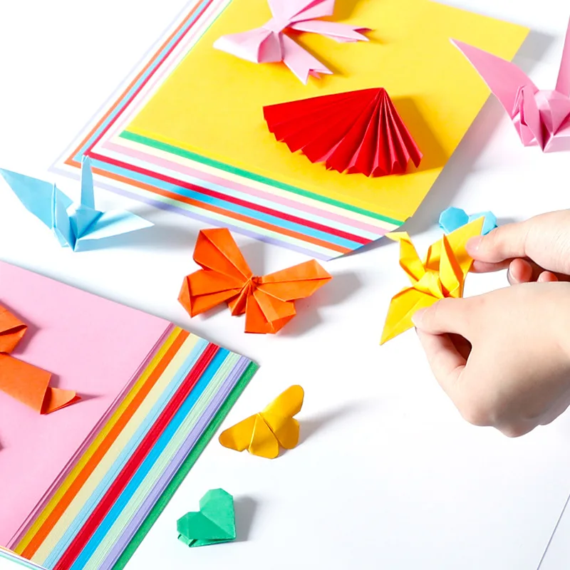 100pcs Origami Square Paper Double Sided Folding Lucky Wish Paper Crane  Craft DIY Colorful Scrapbooking 8x8/10x10/12x12/15x15cm