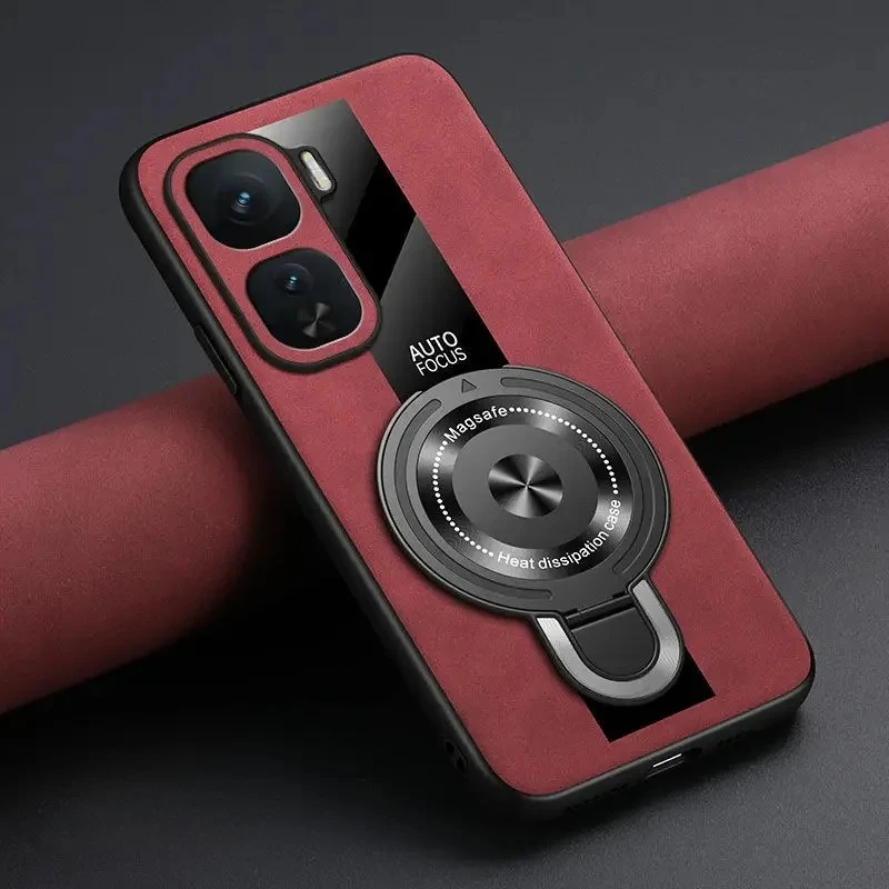 Sheepskin Leather Wireless Charging Magnetic Stand Holder - Shockproof Phone Case