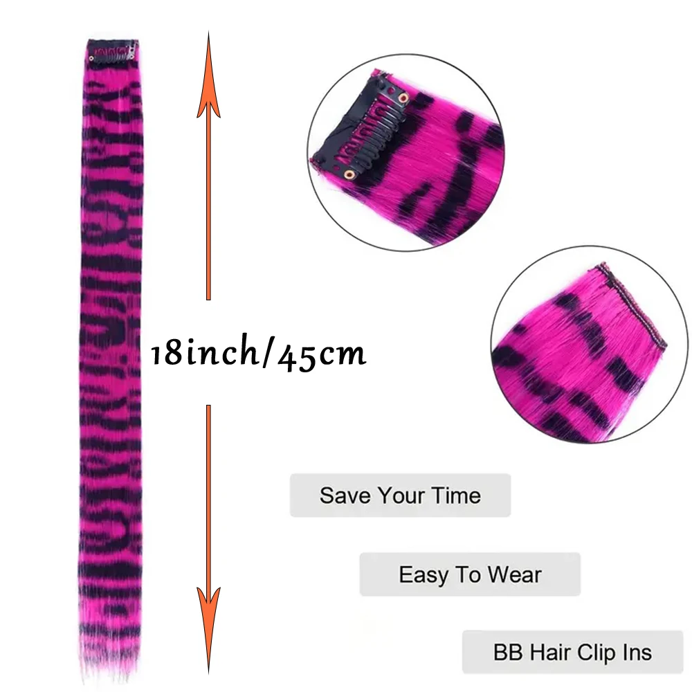 Clip-in Stripe Printed Synthetic Hair Colorful Long Straight Hair Pieces clip in Extensions for Daily or Christmas wear