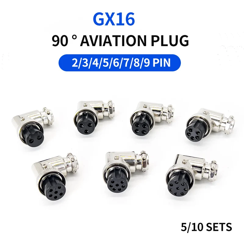 

Aviation plug socket elbow GX16-2PIN 3PIN 4PIN 5PIN 6PIN 7PIN 8PIN 9PIN right-angle connector 90-degree right-wing connector