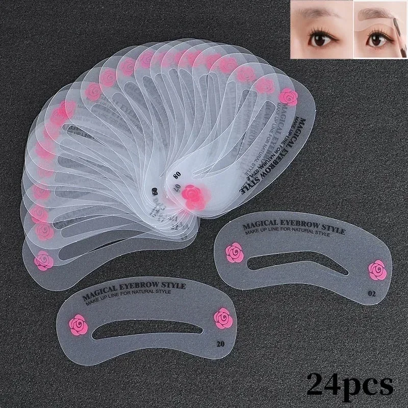 DIY Eyebrow Shaping Stencils Grooming Kit Shaper Template Makeup Tool 24pcs/set eyebrow stencil tool