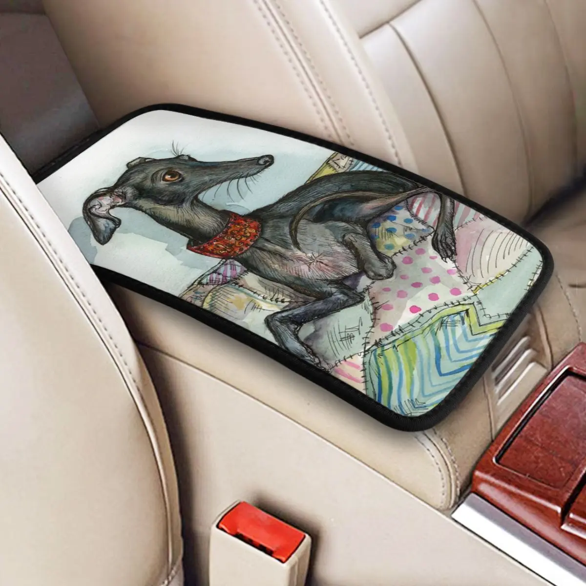 

Customized Car Armrest Cover Mat Greyhound Whippet Dog Car Center Console Protection Cover Mat Car Interior Cushion Accessories
