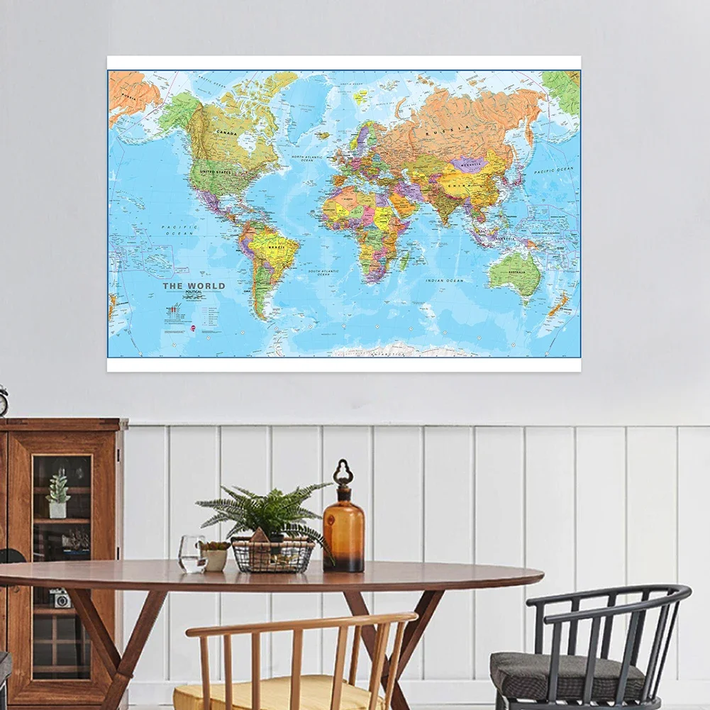 World Map Poster Large Classic World Map Vinyl Background 225x150cm Globe Wall Art Poster Photography Backdrop Home Decor Kids School Supplies