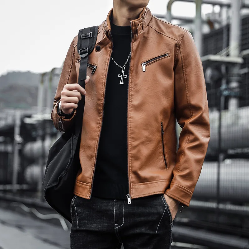 Spring Leather Jacket Men 2024 Version Trendy and Handsome Youth High-end Leather Jacket Men Spring and Autumn Men