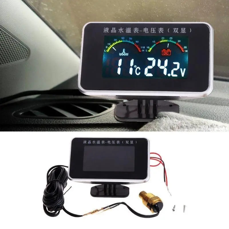 02DE 수온 전압 디스플레이 패널 2in1 12/24V 온도계 전압계