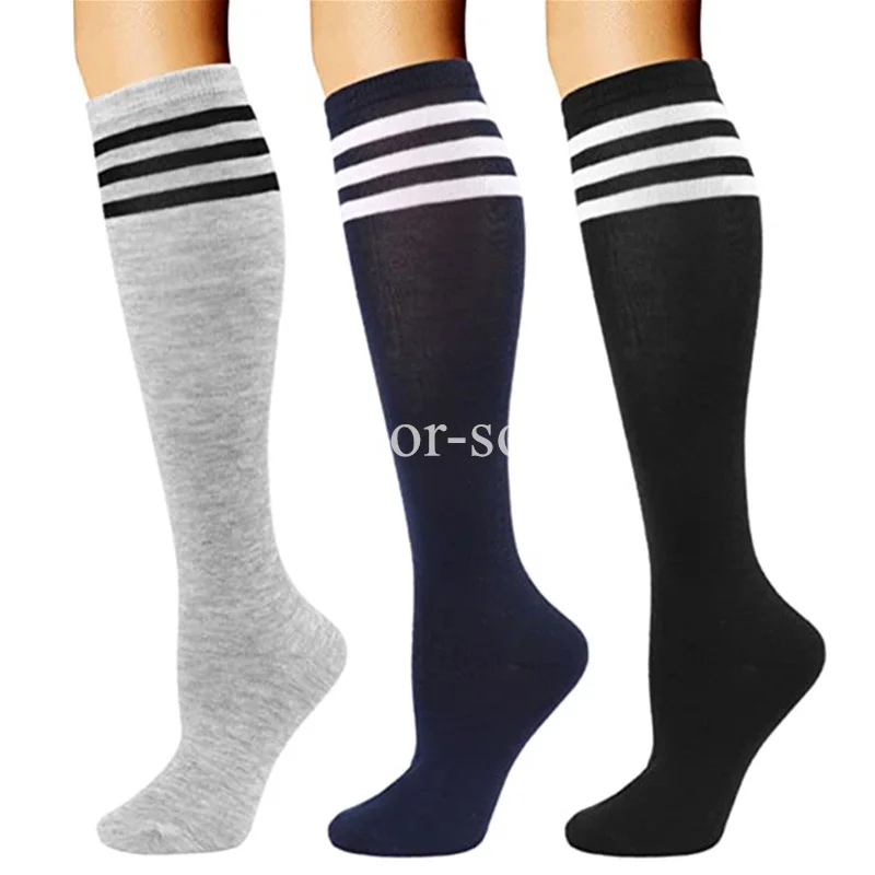Compression Socks Black White Stripe Long Socks Solid Color Knee High JK Woman Kawaii Cosplay Nylon Long Stockings