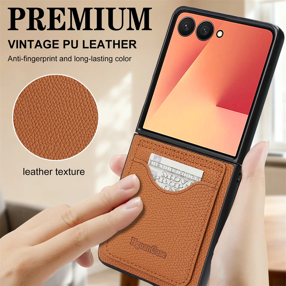 Vintage Leather Flip Wallet Case - Matte Slim Cover