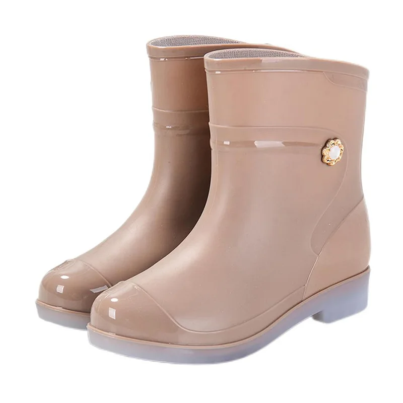 Hot 2023 Women Mid-calf PVC Rain Boots Slip-on Short Rain Shoes Waterproof Water Shoes Wellies