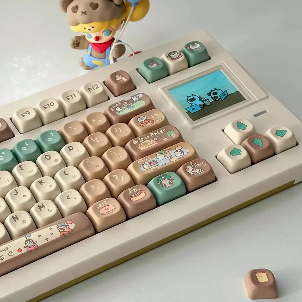 Teclado Keycaps Grupo Cacau Bonito Russo Inglês Khaki Perfil Moa Pbt Sublimação de Corante Térmico Teclado Mecânico - Imagem 3