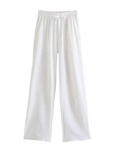 Woman 2021 Traf Pants Fashion Long Trousers Drawstring High Waist Wide Leg Green Casual Pant Female 2 Pie Suits