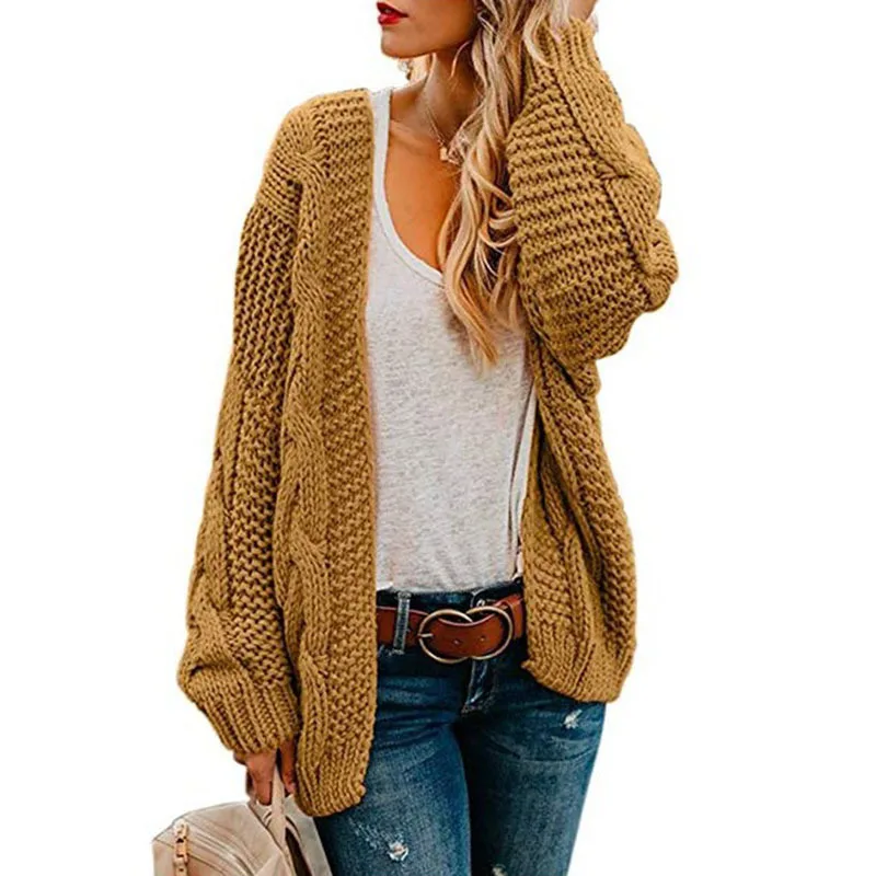 

Womens Opened Long Sleeve Chunky Knit Cardigan Sweaters Loose Outwear Coat