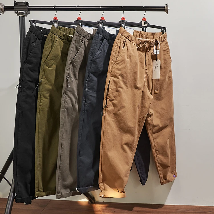 Four Seasons Japanese Retro Tapered Casual Pants Men's Fashion 100% Cotton Washed Loose Straight CityBoy American Cargo Trousers 2