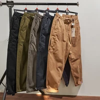 Four Seasons Japanese Retro Tapered Casual Pants Men's Fashion 100% Cotton Washed Loose Straight CityBoy American Cargo Trousers 2