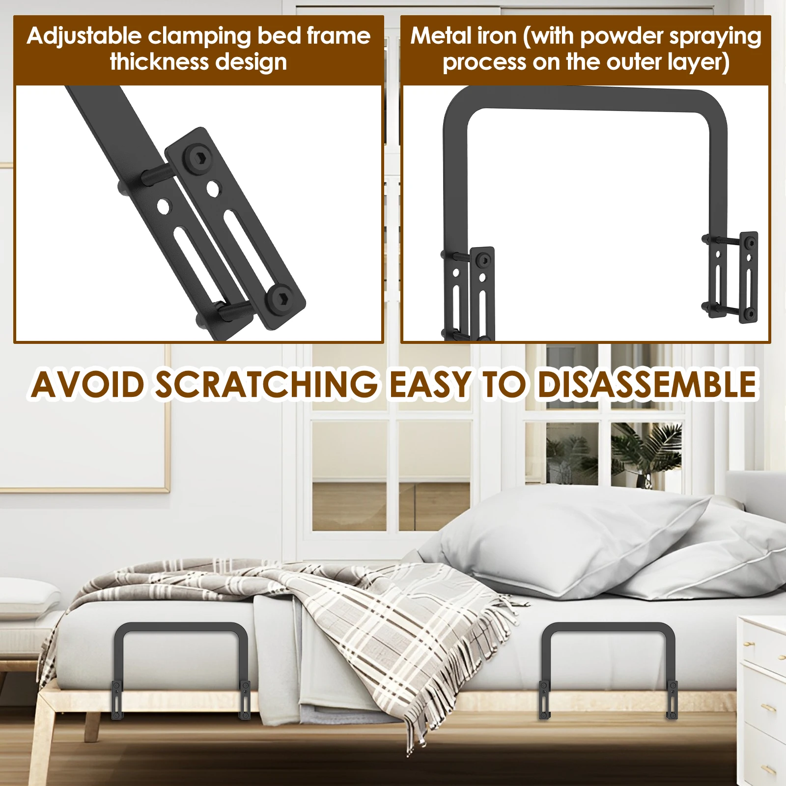 Barandilla Para Cama Adultos Barandillas Abatibles Para Cama Articulada  Geriafy - Juego De 2 | Seguras Y Fáciles De Plegar Barandillas Para Camas, image size:1600x1600