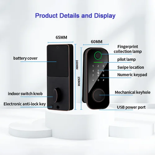 Tuya TTlock 스마트 홈 블루투스 지문 잠금 장치, 스마트 도어락, 디지털 비밀번호 앱 원격 잠금 해제, 전자 잠금 장치 5