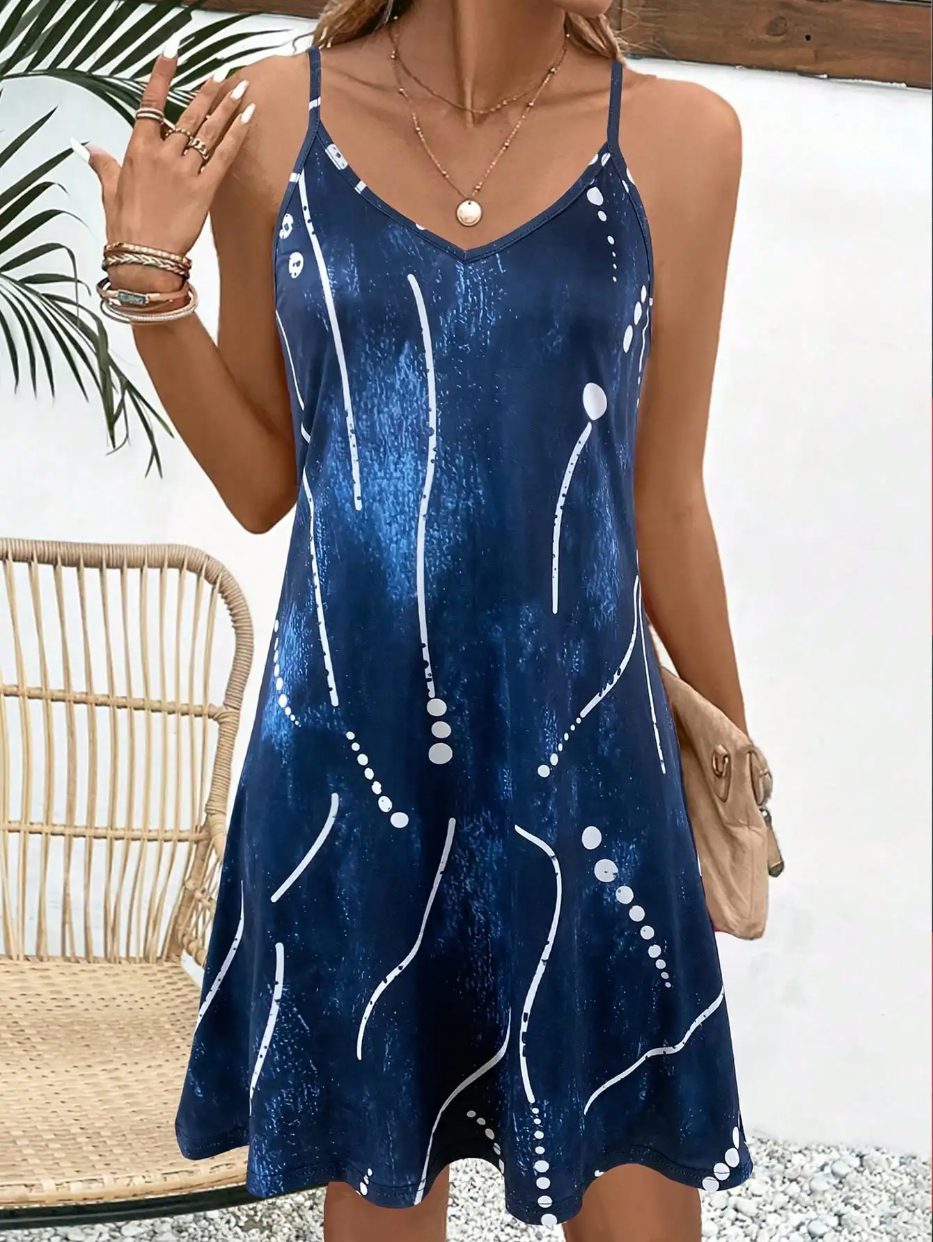 Casual Summer Boho Geometric Line Pattern Sleeveless Cami Dress S761ada674f774839a0fcf92de6cec7d1g