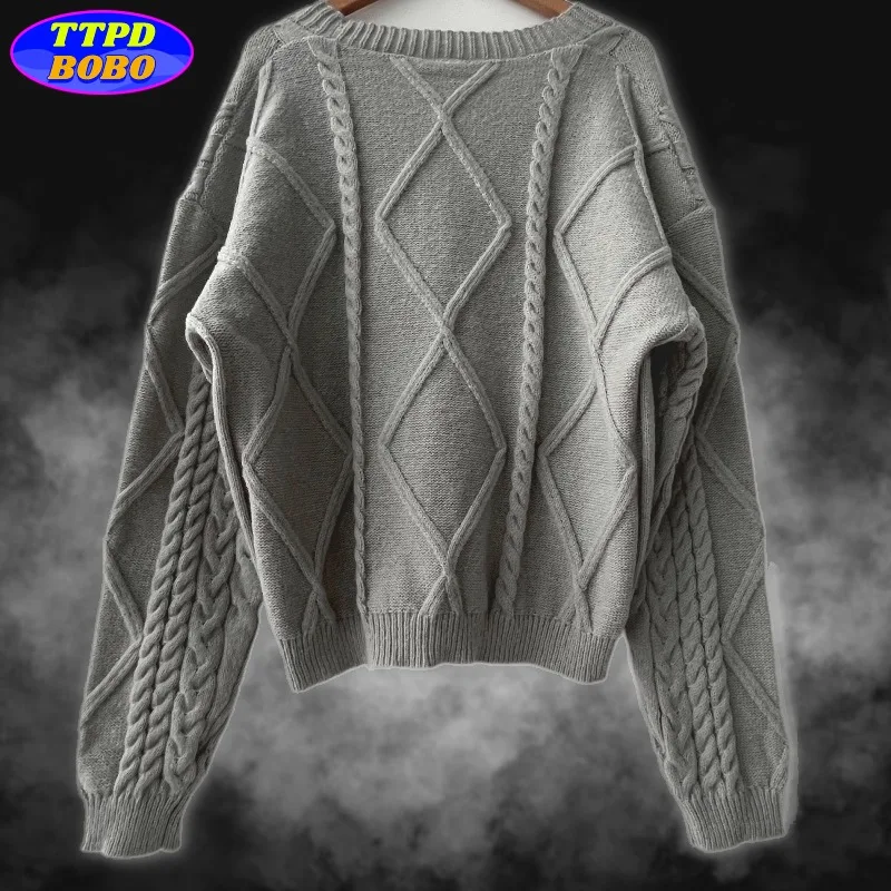Autumn Knitted V-neck Long Sleeve Women's Grey Cardigans Winter Keep Warm Sweater Coat Fashion Solid Casual Tops 2024 3