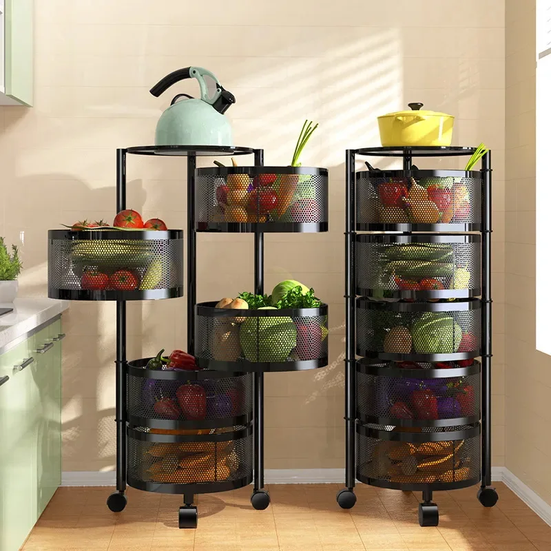 

Kitchen Rotation Storage Shelf Multi-layer Round Dish Basket Cylindrical Storage Space Saving Fruits Vegetables Organization