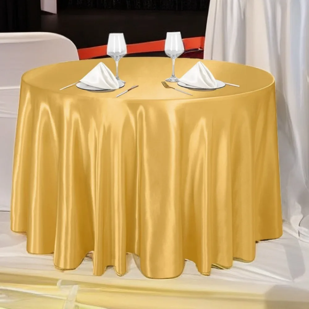 High-end Smooth Round Satin Tablecloth Imitation Silk Solid Color Table Cover Bright Table Decoration Christmas