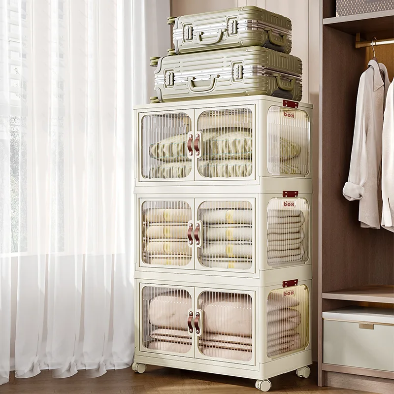 Kitchen Storage Cabinet Household Multi-layer Storage Box Foldable Tableware Cupboard Snack Sundries Organizer Box with Pulley