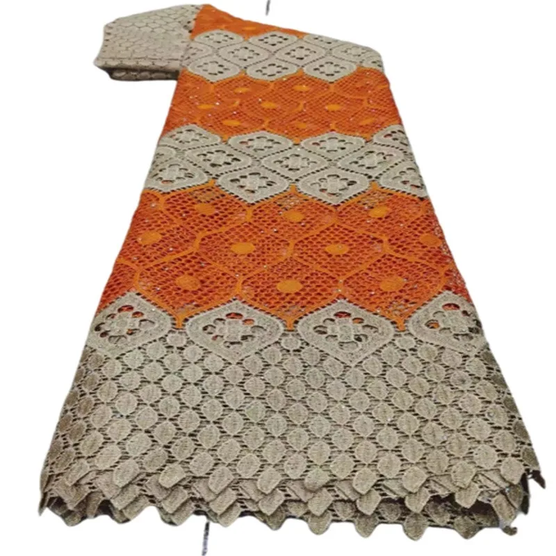 

2021Latest African Laces Orange Pink Gold Cream stones Africa Nigerian Wedding Lace New French Tulle Net Lace Fabric High Qualit