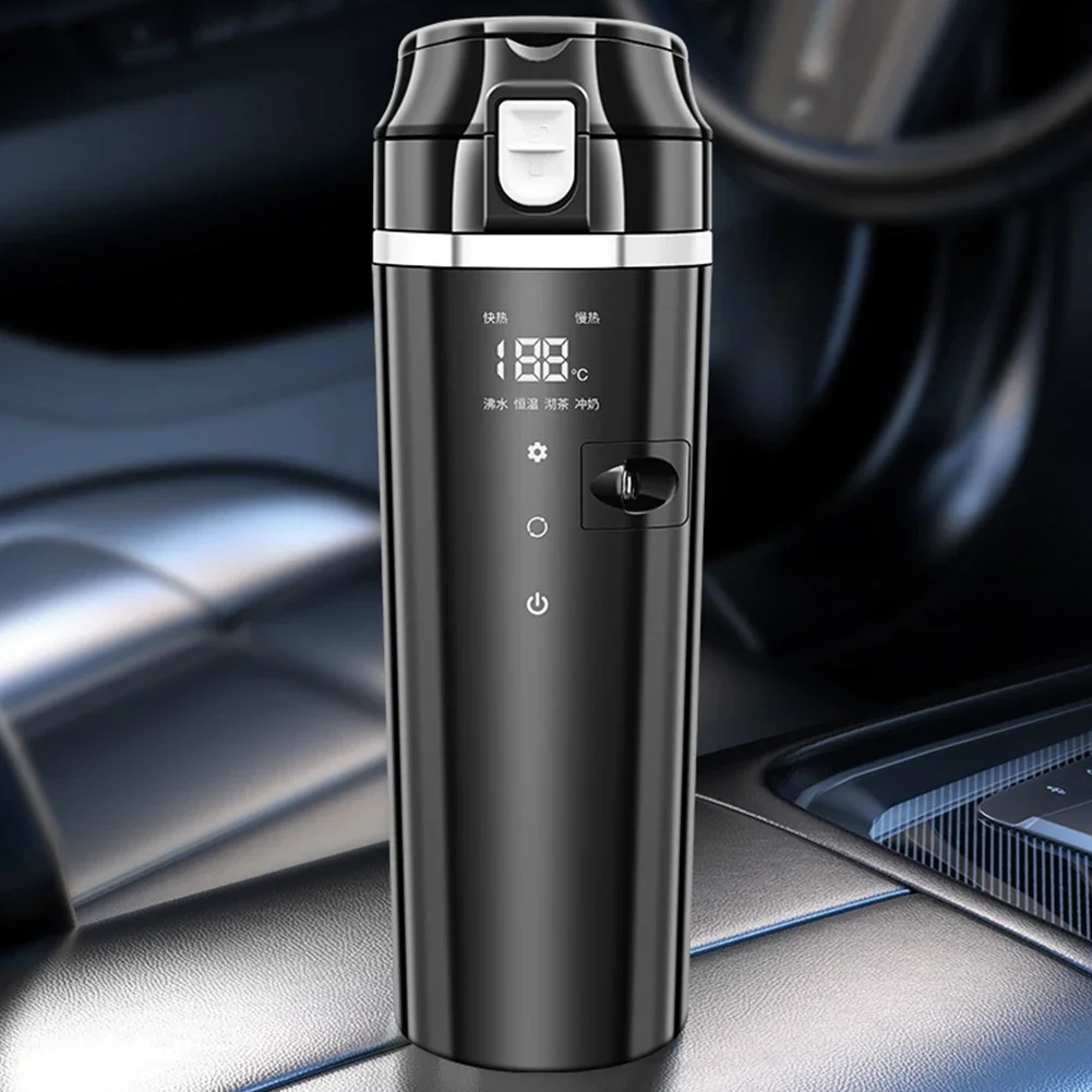 12V/24V 차량용 가열 스마트 머그컵 디지털 LCD 디스플레이 커피/우유 가열 주전자 스마트 온도 조절 보온컵 스테인리스 스틸