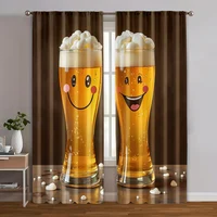 2pcs, Curtain Popular 2D print Humorous Beer Glass Versatile Polyester (without rod) Art Deco Festive Perfect for Living Room, 1