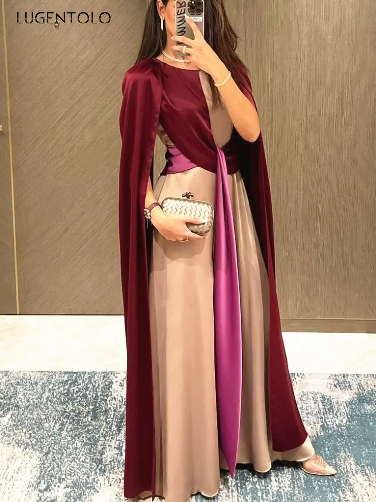 

Lugentolo Women Shawl Elegant Jumpsuits Patchwork Party Lace Up Middle East Lady Temperament Luxury High Waist Wide-leg Pants