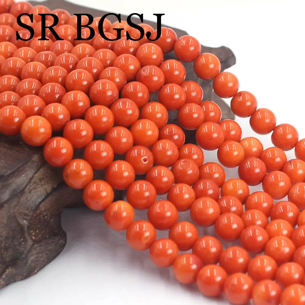 

7mm Jewelry Making Round Jewelry Design Real Genuine Natural Orange Coral Beads Strand 15"