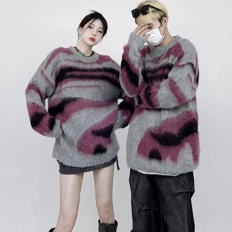 Damen Oversized Strickpullover Gestreift Im Streetwear Stil_voghion.com