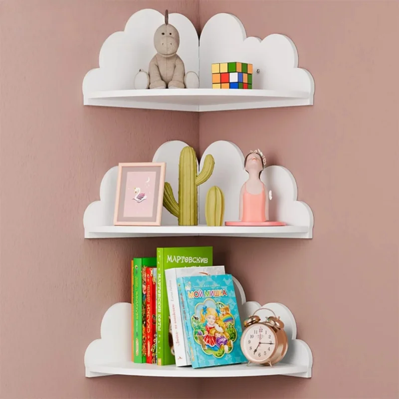 Whimsical Cloud Shaped Storage Rack for Kids' Rooms: Creative Triangular Shelf Organizer