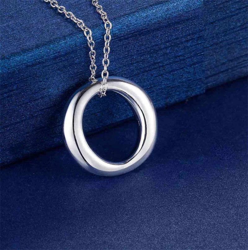 

Pretty High quality 925 Sterling Silver Simple round Pendant Necklace For Women Holiday gifts fashion party wedding Jewelry