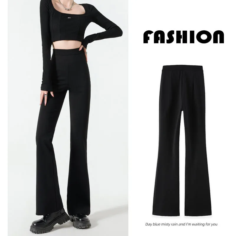 

Women Fashion Slim Black Flared Pants High Waist Ladies Trousers Casual Streetwear Floor-Length Wide Leg Pants