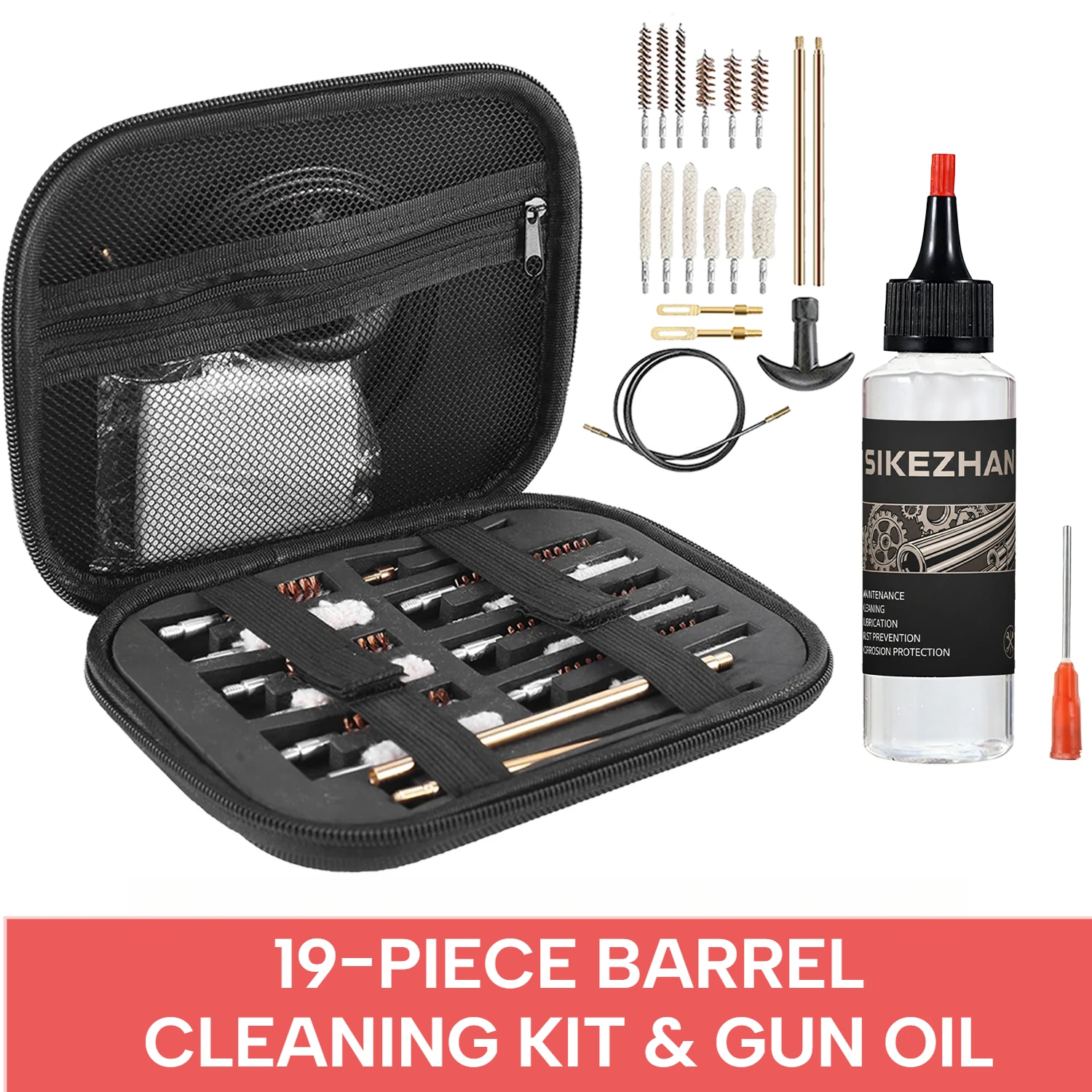 19-Piece Gun Cleaning Kit Barrel Brush 60ml Gun Oil Lubricant Universal Firearm CLP Cleaner Anti-Rust Maintenance Protectant