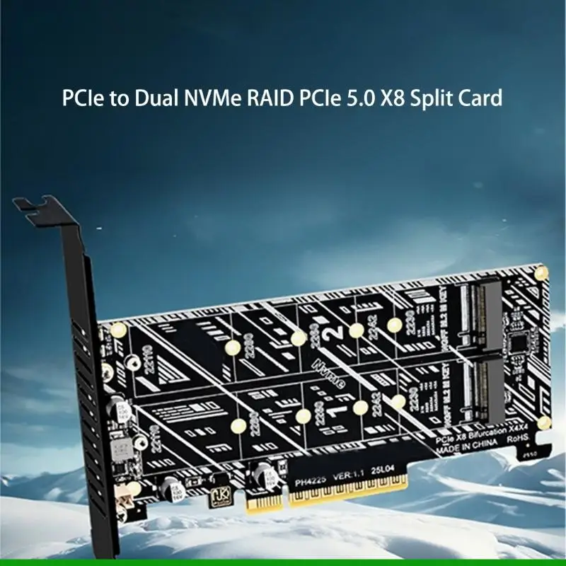 U55C 더블 NVMe PCIe 5.0 어댑터 M.2 NVME M 키 카드 더블 베이 확장 카드