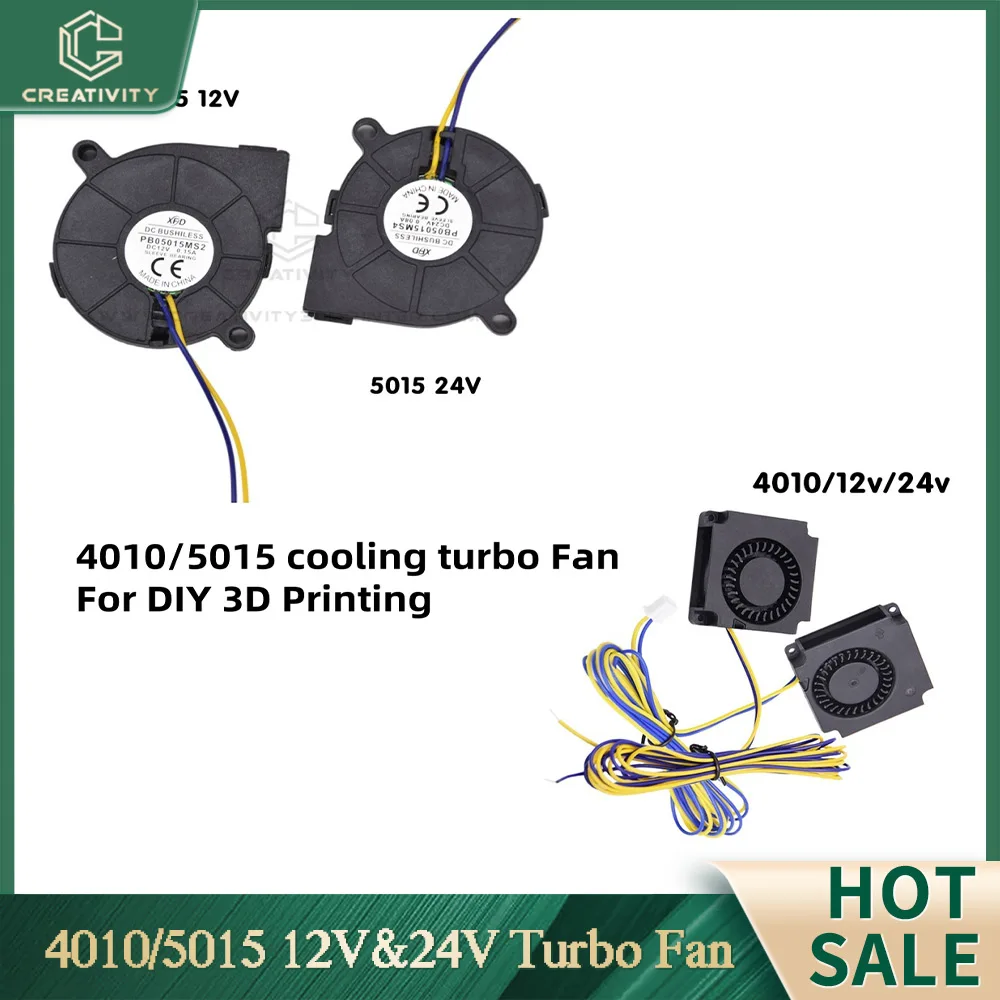 Fan 12V 24V Cooling Turbo Brushless 3D Printer Parts 2Pin For Extruder DC Cooler Blower Plastic 4010 5015 cooling fan