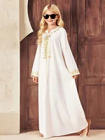 Vêtements pour enfants Robe de mode rétro pour fille Article unique Fille Or Floral Impression numérique Dentelle Blanc pur Col en V Petite ouverture Robe pull Jupe longue Convient pour 4-11 ans 5