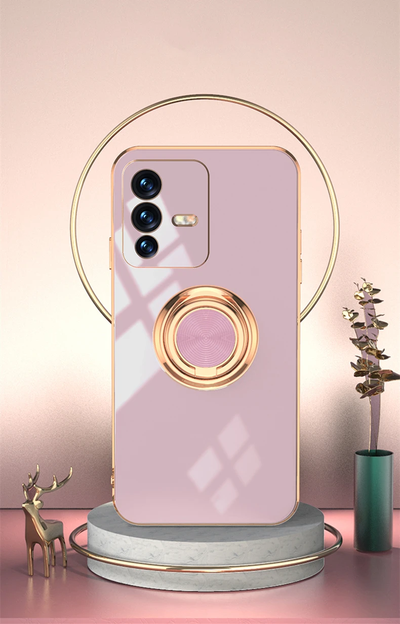 Luxury Plating Phone Case For Vivo V23 With Ring Bracket Stand_voghion.com