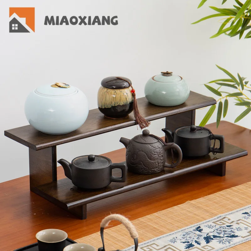 

Desktop Kung Fu Tea Cup Holder Small Table Top Bo Gu Frame Decoration Purple Clay Pot Tea Set Storage Shelf Cup Tray