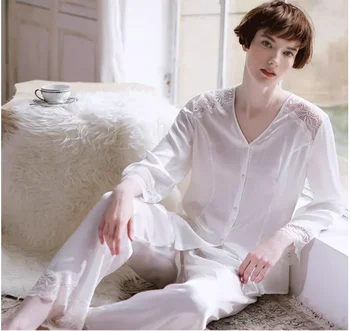 High Quality Mulberry Silk Pajamas Set Women Spring Summer Loungewear Thin Satin Luxurious Pyjamas Suit Sleeping Home Night Wear