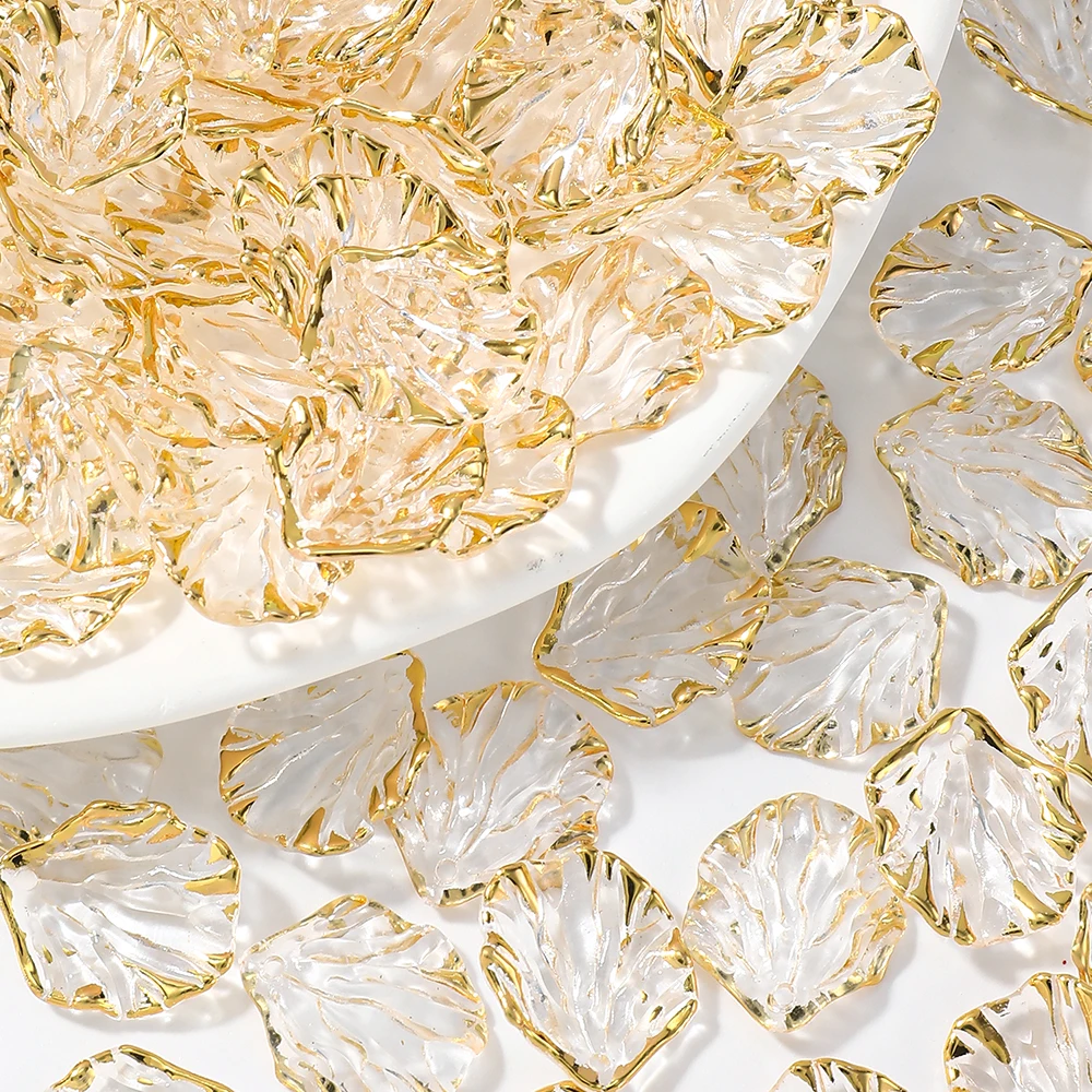 50 Stück 17 x 20 mm transparente goldene Kante Acryl-Blatt-Abstandsperlen für Schmuckherstellung, DIY-Armband, Halskette, Perlenmaterial – Detail 8