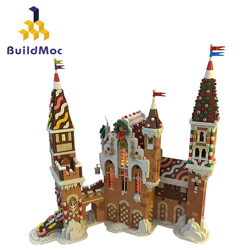 

BuildMoc имбирный замок, набор строительных блоков, ретро архитектура, хижина, кирпичи, игрушки для детей, подарки на день рождения и Рождество