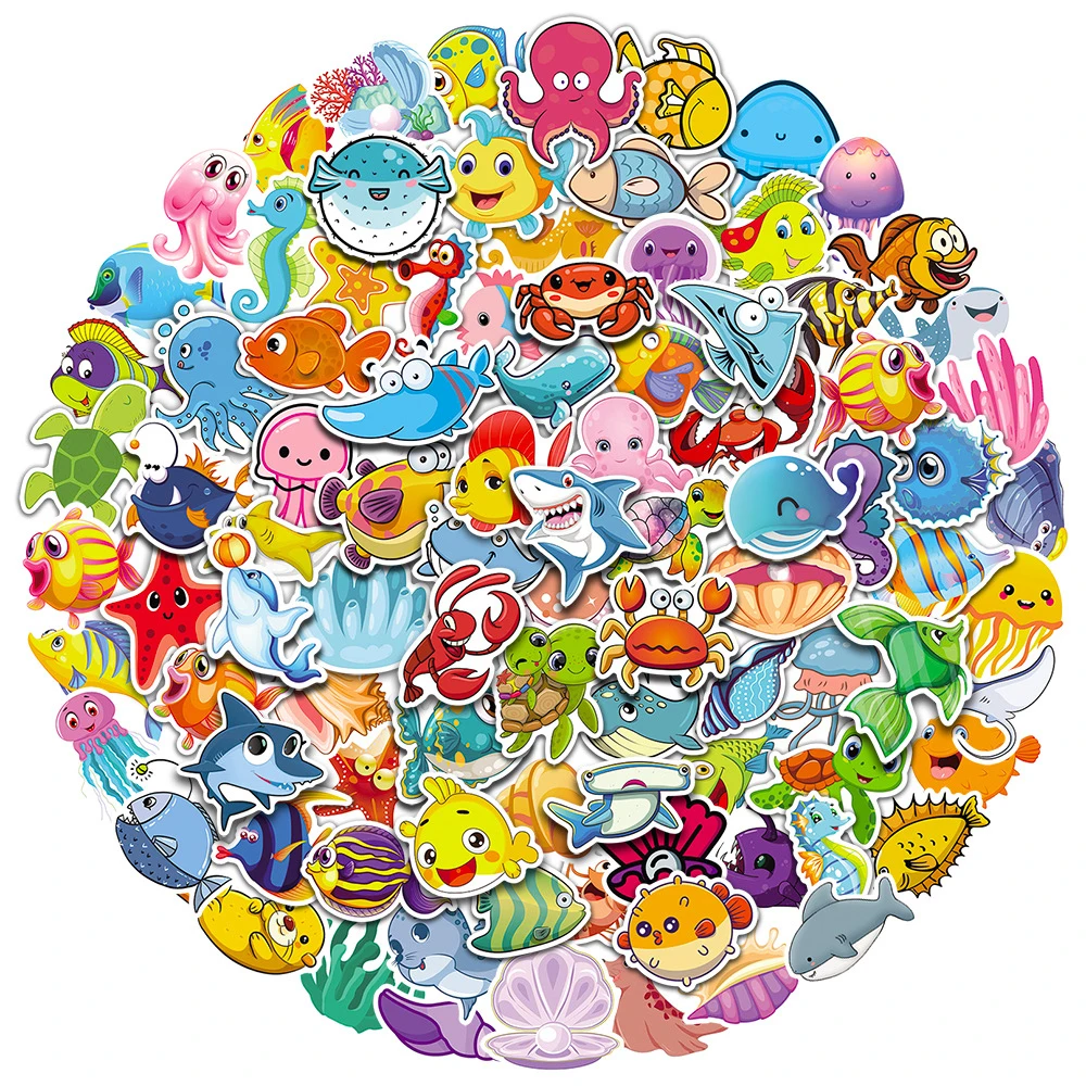 10/30/50/100pcs Cute Marine Animals Stickers Ocean World Cartoon Decals Kids Toy Scrapbook Laptop Luggage Phone Graffiti Sticker j k rowling s wizarding world the dark arts a movie scrapbook