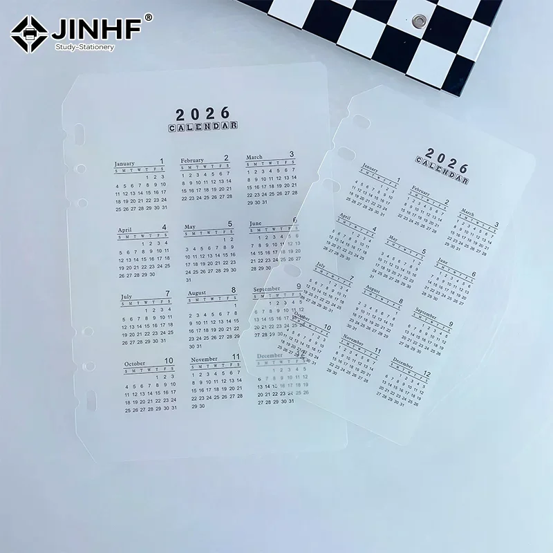 2026 A5/A6 루즈리프 6홀 캘린더 분리 페이지 내구성 있는 투명 PP 불투명 소재 플래너 시간 관리용