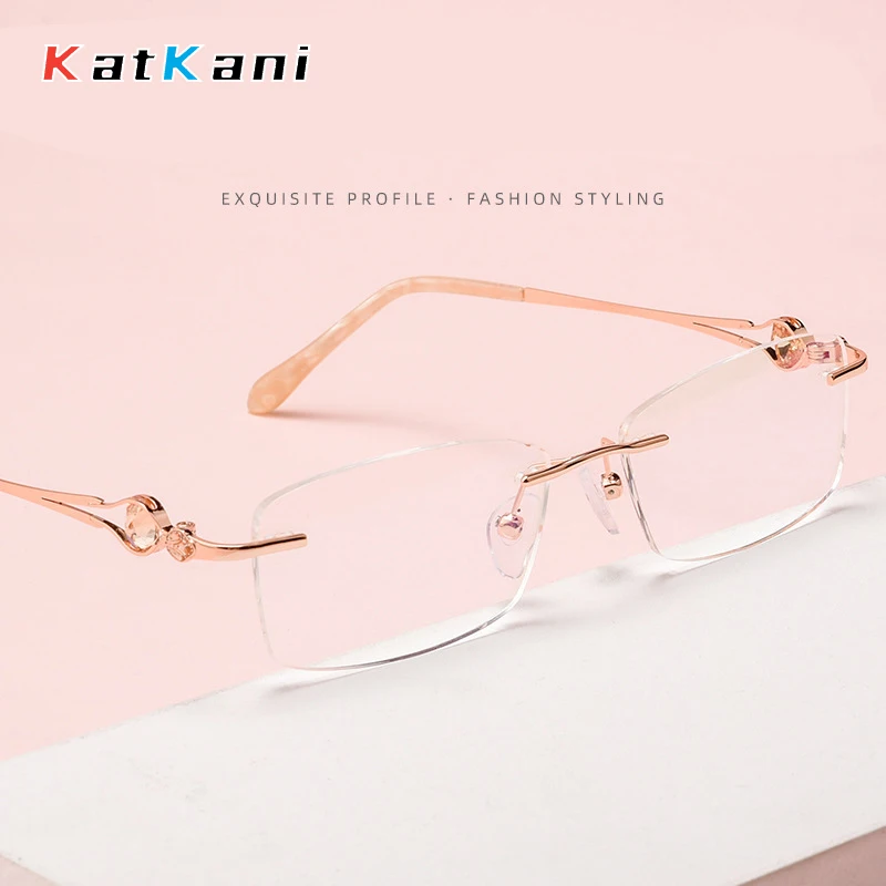 

KatKani Fashion Retro Eyewear Women's Luxury Rimless Glasses Ultra Light Alloy Optical Prescription Frame Eyeglasses 98137WK