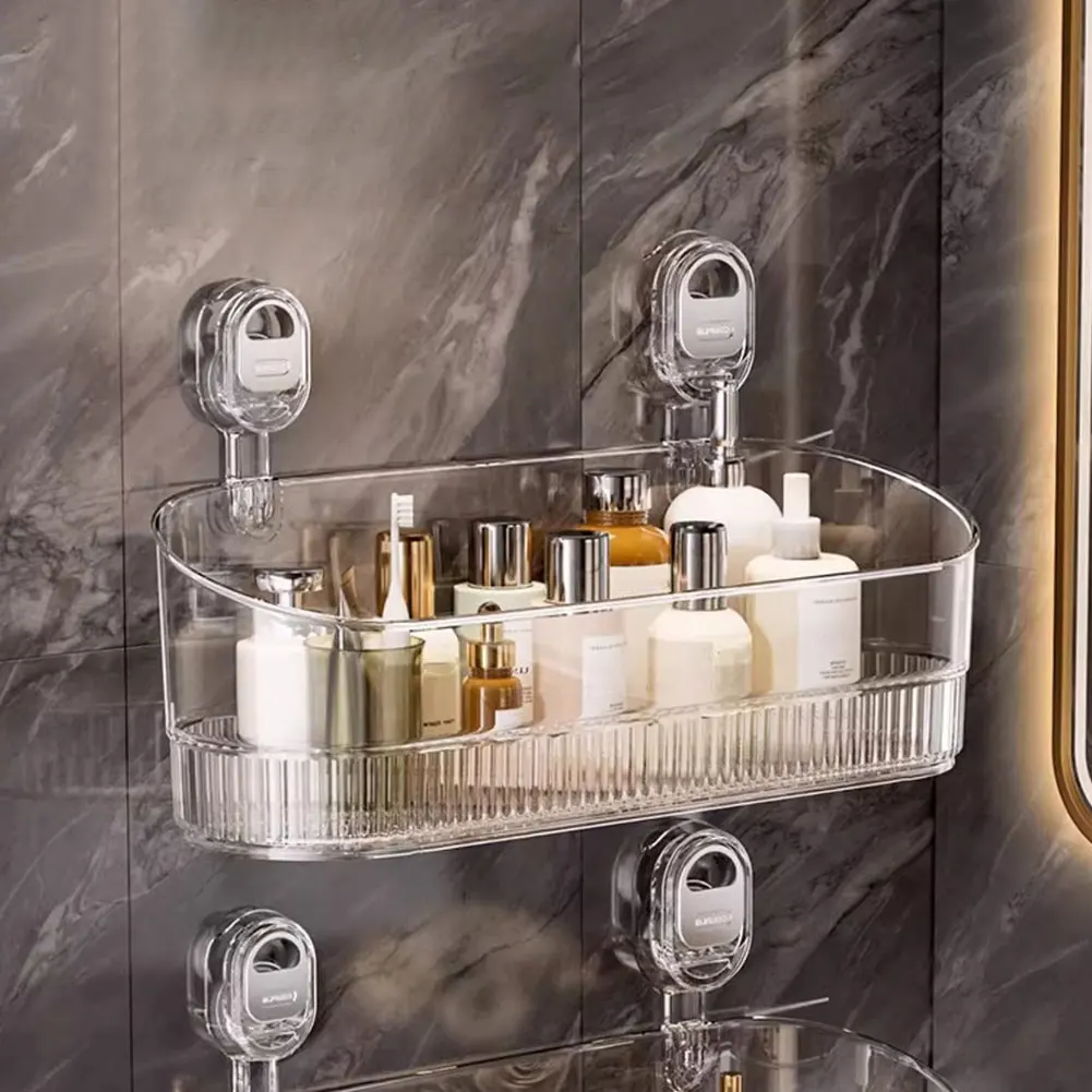 No-Drill Bathroom Suction Storage Box Large Capacity & Strong Load-Bearing Removable Shower Basket Suction Cup Shower Caddy 2