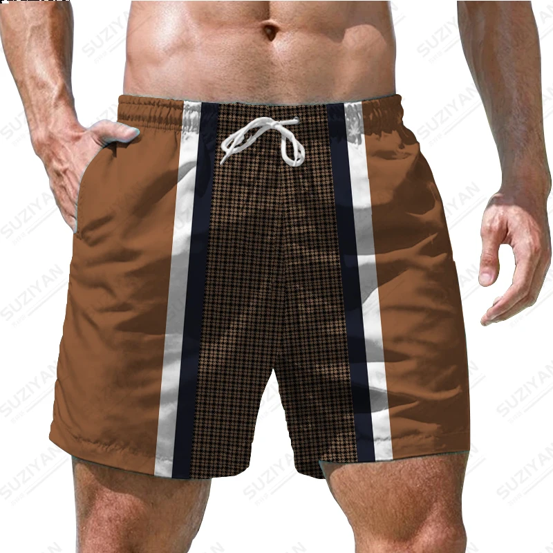 

Шорты мужские пляжные в полоску, однотонные штаны для отдыха в гавайском пляжном стиле, домашние баскетбольные, с 3D принтом, с кулиской, лето