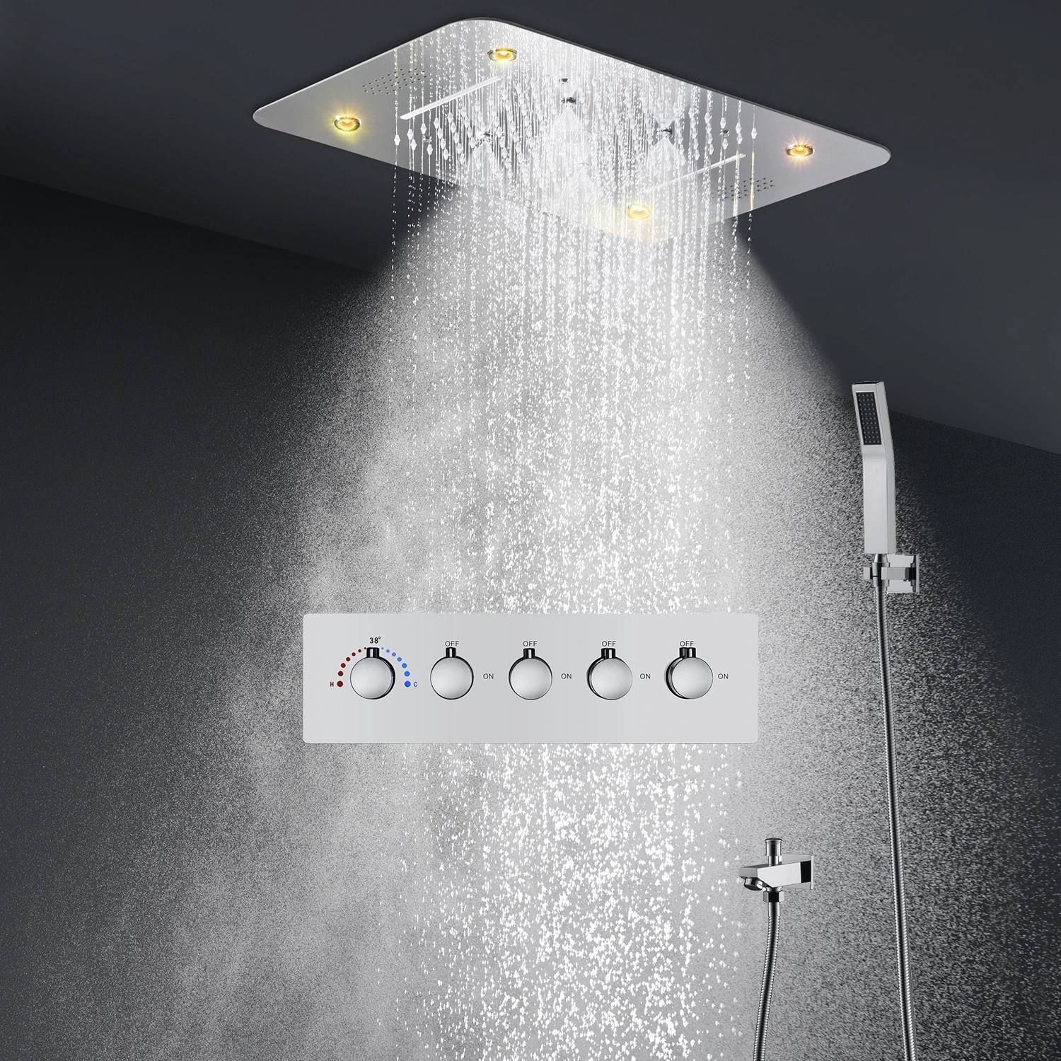 ChromeMusicShowerHeadRainWaterfallSpaMistSprayBathSet