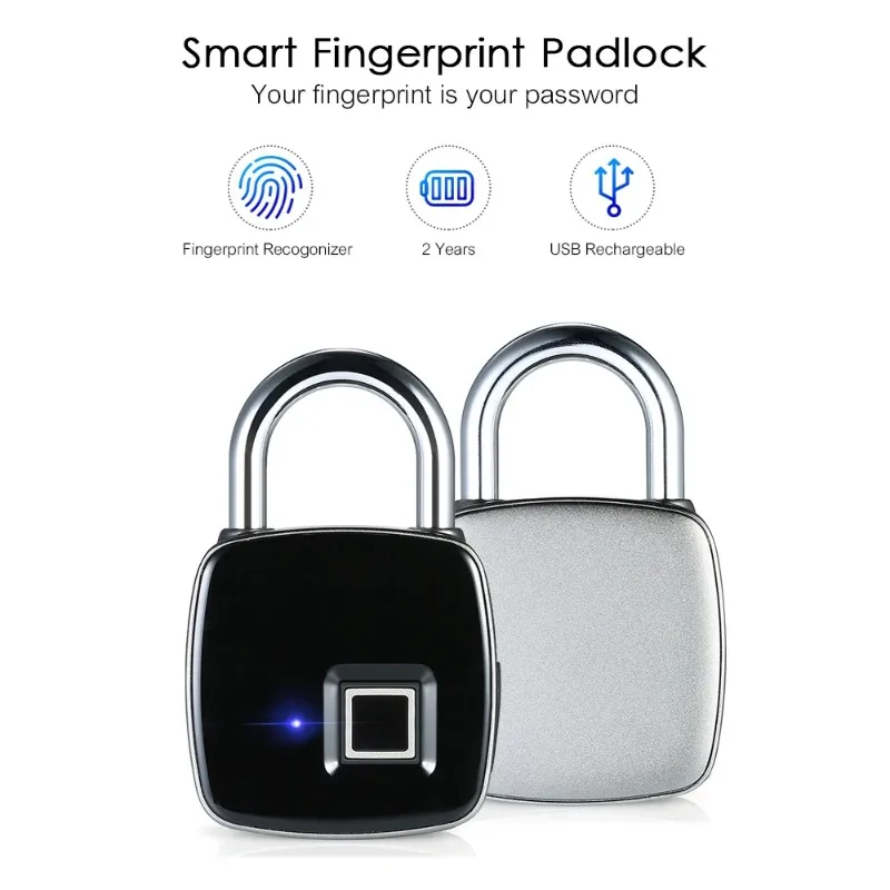 Electronic USB Rechargeable Smart Keyless Finger print Locks Waterproof Anti-Theft Security Padlock Door Luggage Lock